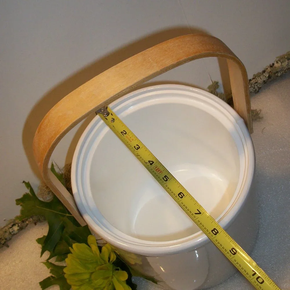 Vintage Georges Briard Ice Bucket Mid-Century Modern White Natural Wood Handle